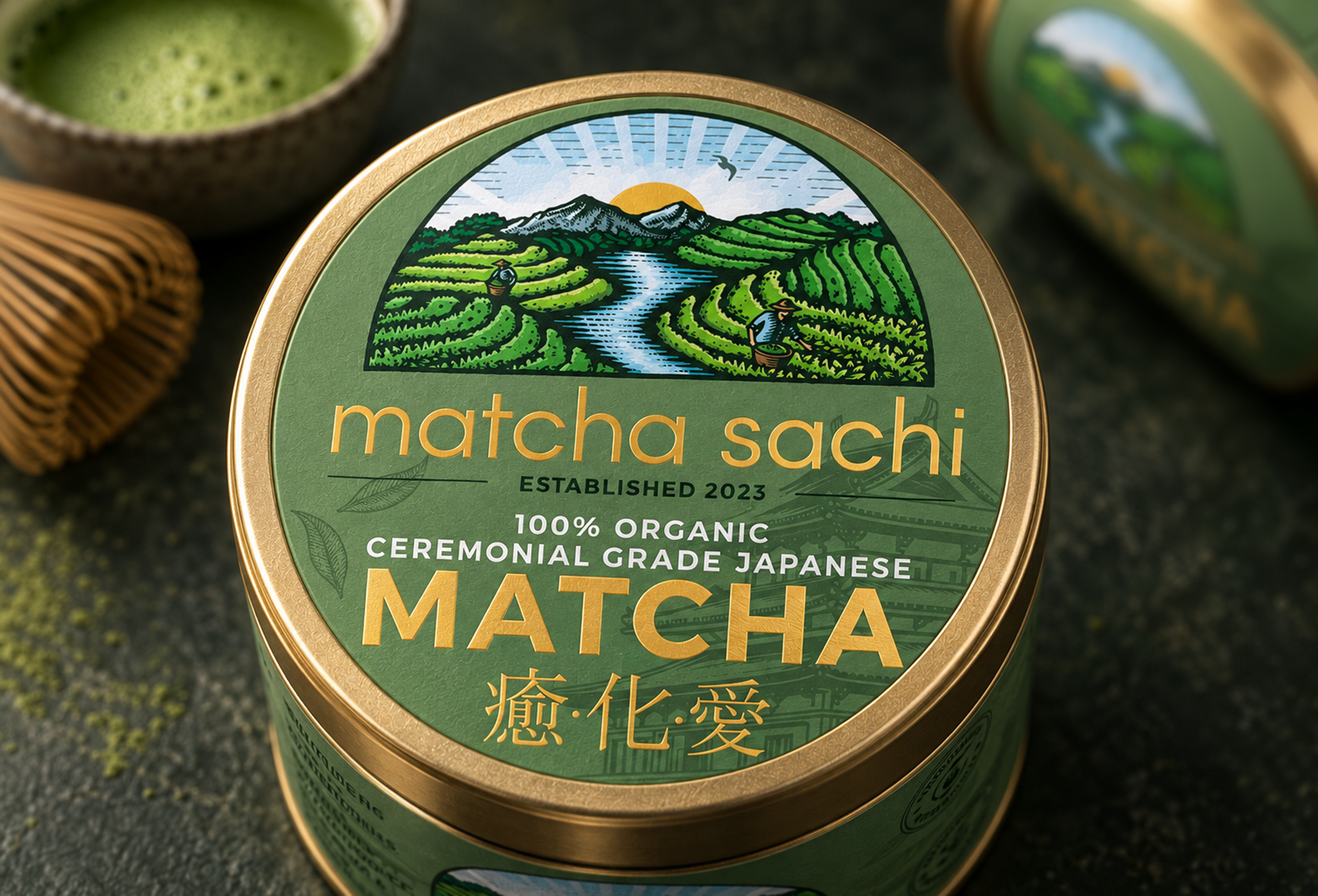 Matcha Sachi 2023 established artisan matcha branding gold foil green tea green tea design green tea logo illustration japanese green tea japanese matcha luxury green tea logo luxury matcha logo matcha matcha artisan matcha branding matcha design matcha green tea matcha label modern matcha vintage green tea vintage matcha