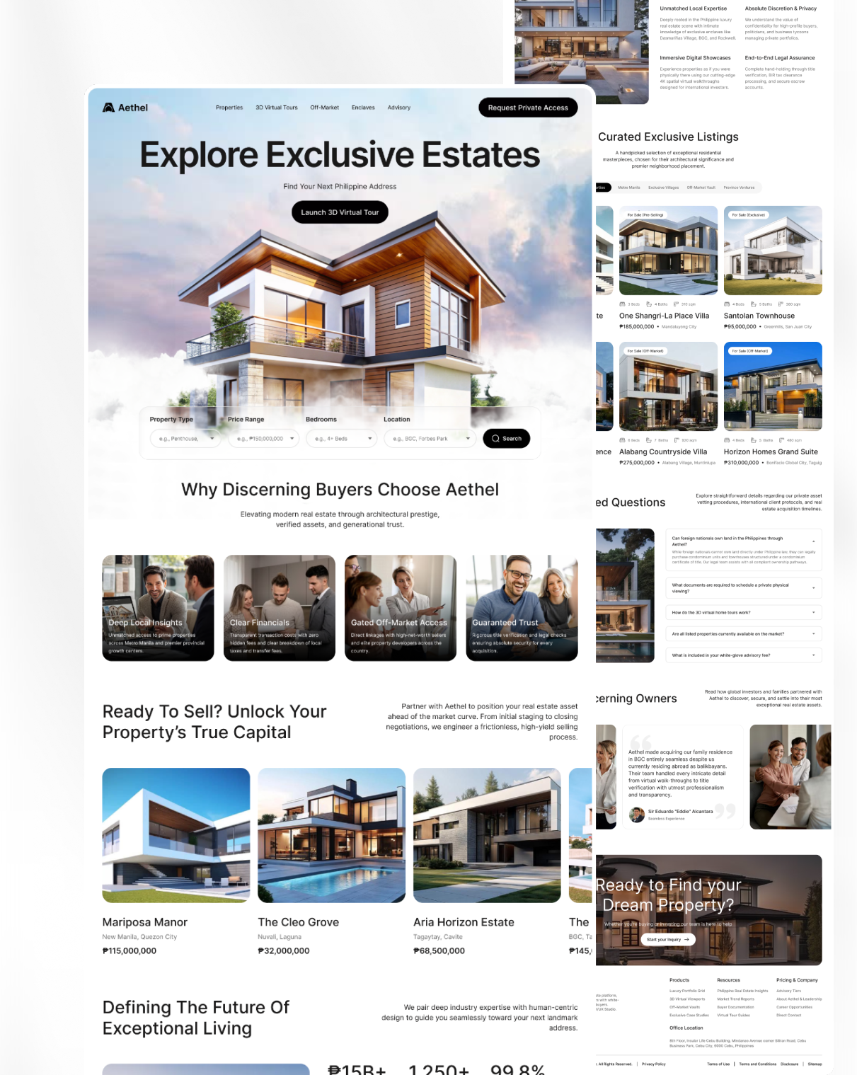 Aethel Luxury Real Estate Philippines — High-End Real Estate Por cleanui figma housing interface landingpage luxuryrealestate minimalism modernui productdesign propertydesign proptech realestate uidesign uiux userexperience userinterface uxdesign visualdesign webdesign webdesigner