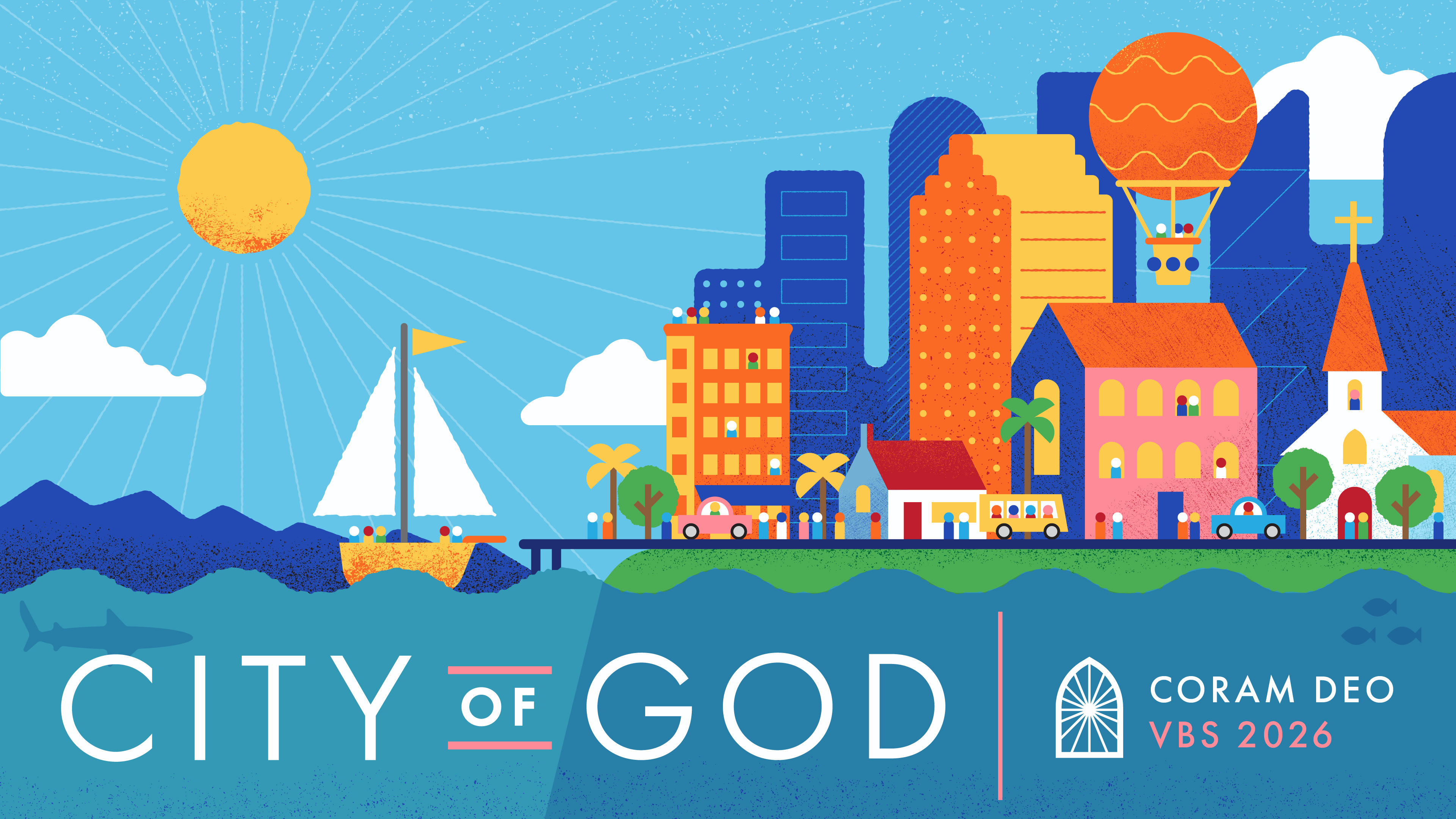 City of God VBS Illustration & Event Branding childrens branding childrens illustration church branding city coram deo event branding god illustration omaha sermon graphics sermon slides texture vbs vbs branding