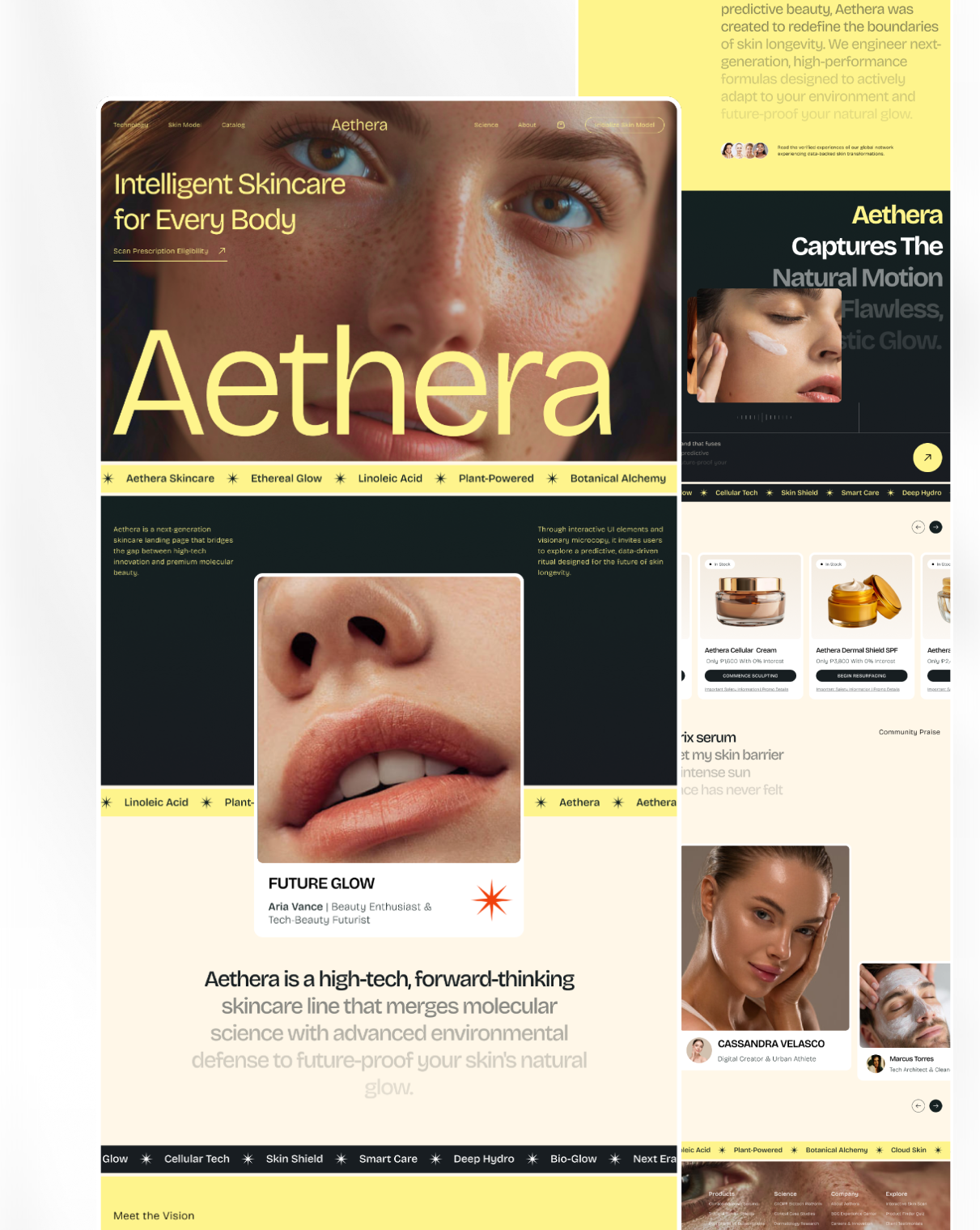 Aethera Skincare | Personalized Digital Skin Models — Biotech Sk beautytech biotech cleanui digitalbranding ecommerece figma interface landingpage minimalism modernui productdesign skincare uidesign uiux userexperience userinterface uxdesign visualdesign webdesign webdesigner