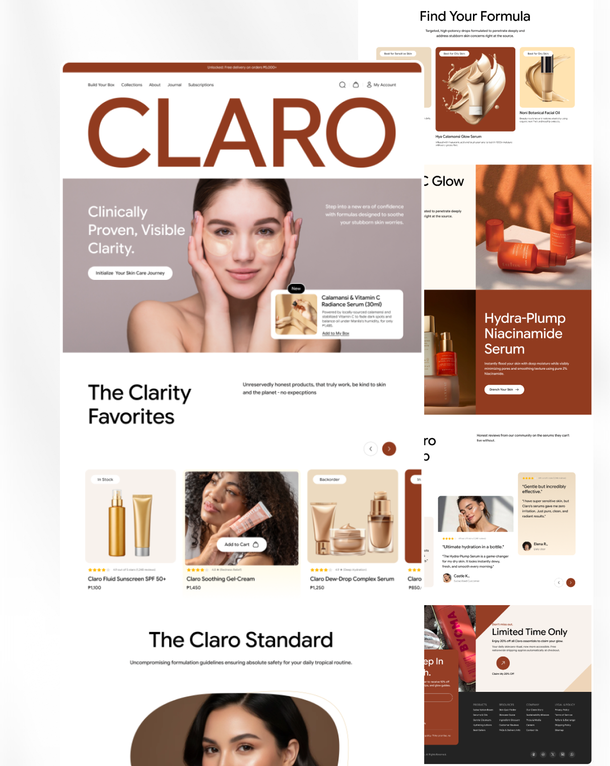 Claro Skincare | Clean Botanical Beauty PH — Clean Beauty E-Comm beautybranding cleanskincare cleanui ecommerce figma interface landingpage minimalism modernui productdesign skincaredesign subscriptionbox uidesign uiux userexperience userinterface uxdesign visualdesign webdesign webdesigner
