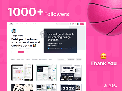 Reached "1000" Followers | Dribbble 10k 1k 1k followers 20k 2k 3k 4k 5k app dribbble follower follow follower happy milestone trending ui uitariqul uiux ux web