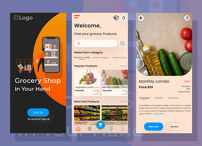 Online Grocery shop app design branding design graphic design illustration logo ui ui ux design ux vector web