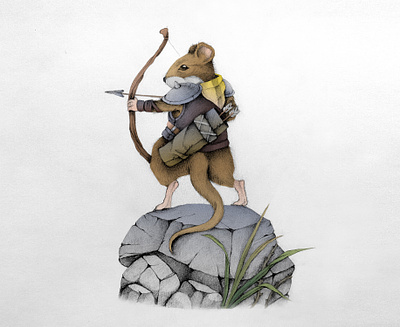 the defender animal archer bowman cartoon charactaer defender fairytale fantasy illustration knight mouse nature pencil retro sketch stone style texture vintage