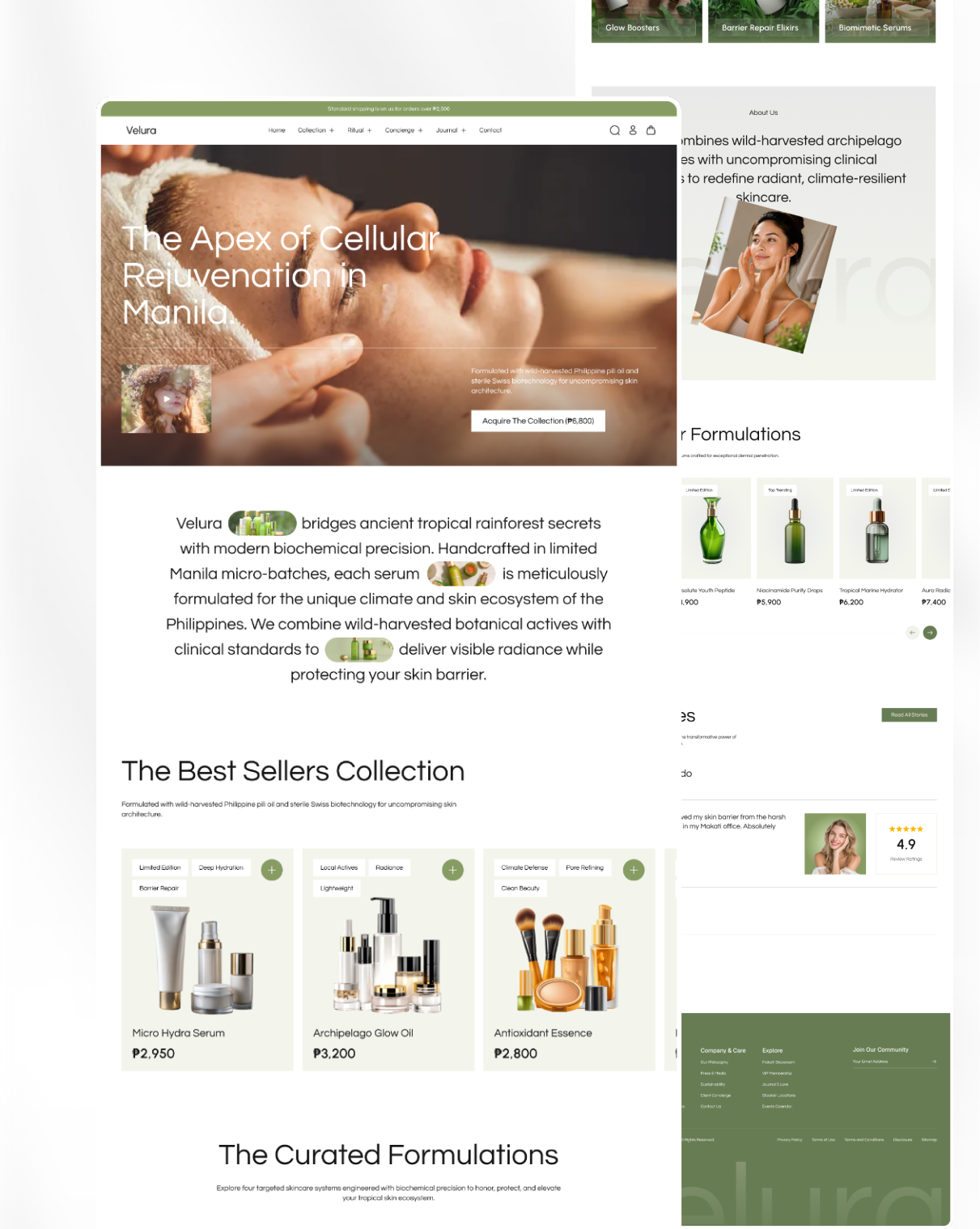 Velura Luxury Skincare & Serums — Bespoke Aesthetic Landing Page beautydesign branding cleanui ecommerce figma interface landingpage luxurydesign minimalism modernui productdesign skincarebranding uidesign uiux userexperience userinterface uxdesign visualdesign webdesign webdesigner