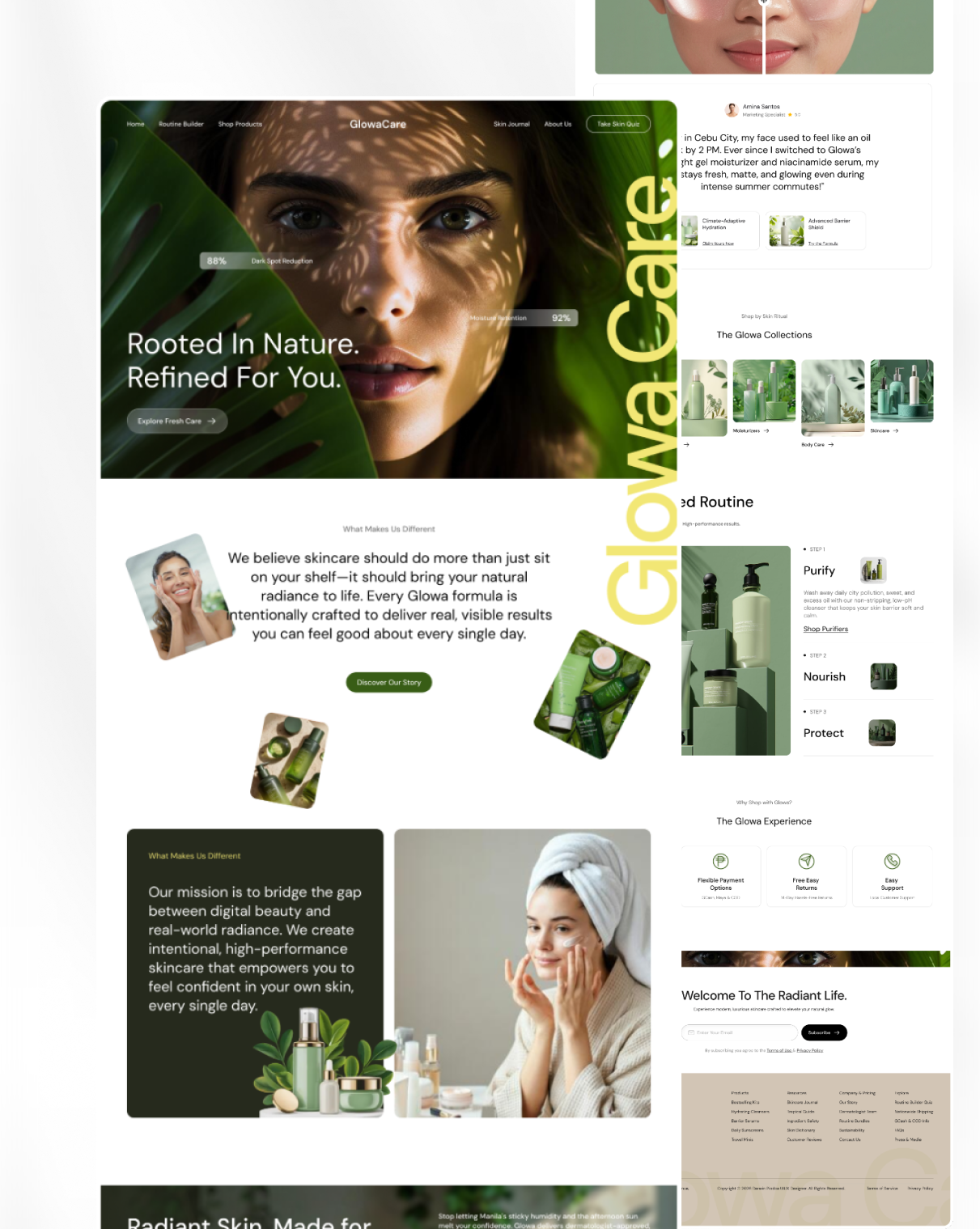 Glowa Beauty | Daily Skincare & Routine Builder — Tropical Skinc beautybranding brandidentity cleanui ecommerceui figma glowup interface landingpage minimalism productdesign skincarewebsite tropicalbeauty uidesign uiux userexperience userinterface uxdesign visualdesign webdesign webdesigner