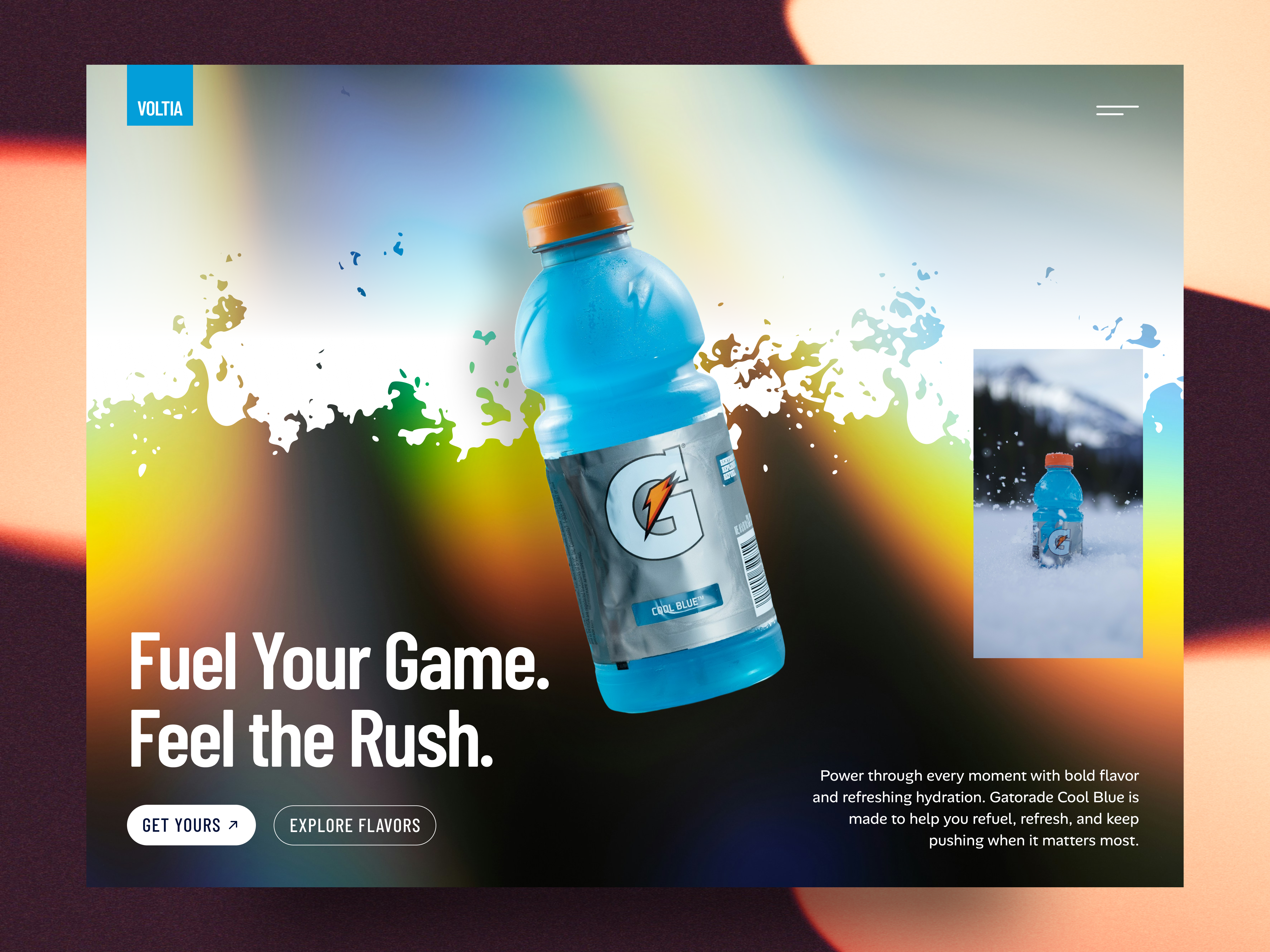 VOLTIA - Energy & Sports Hydration Product Landing Page UI 3d animation beverage packaging branding e commerce ui graphic design hero section interactive design logo modern ui motion graphics portfolio design product landing page sports branding ui ui design ux design visual design web design