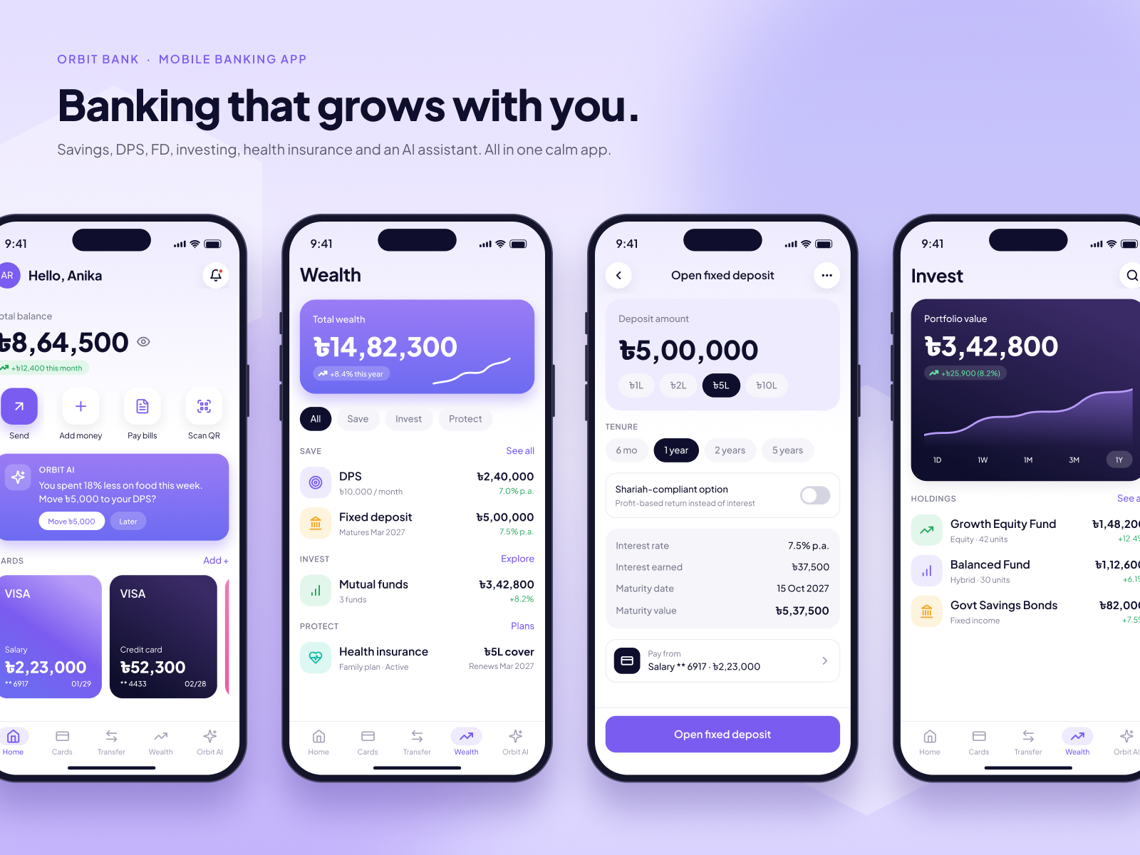 Orbit Bank — Modern Mobile Banking App UI/UX ai banking app design artificial intelligence banking app branding color design design system copy tags digital banking financial dashboard fintech graphic design investment app mobile banking product design ui ui ux design ux ux case study ux design