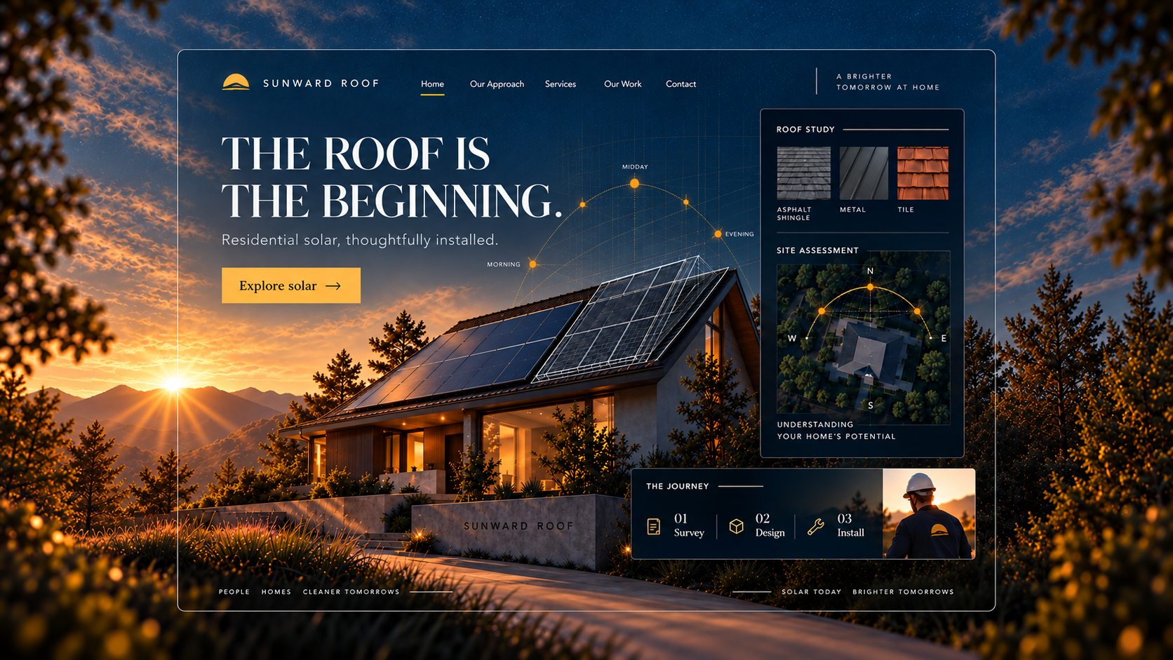 Sunward Roof — Residential Solar Website Design art direction landing page solar energy ui design web design
