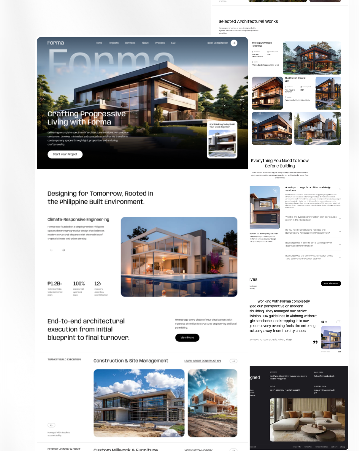 FORMA Modern Architecture Studio Philippines — Climate-Responsiv architecture architecturedesign cleanui designsystem figma interface interiordesign landingpage minimalism modernui productdesign tropicalarchitecture uidesign uiux userexperience userinterface uxdesign visualdesign webdesign webdesigner