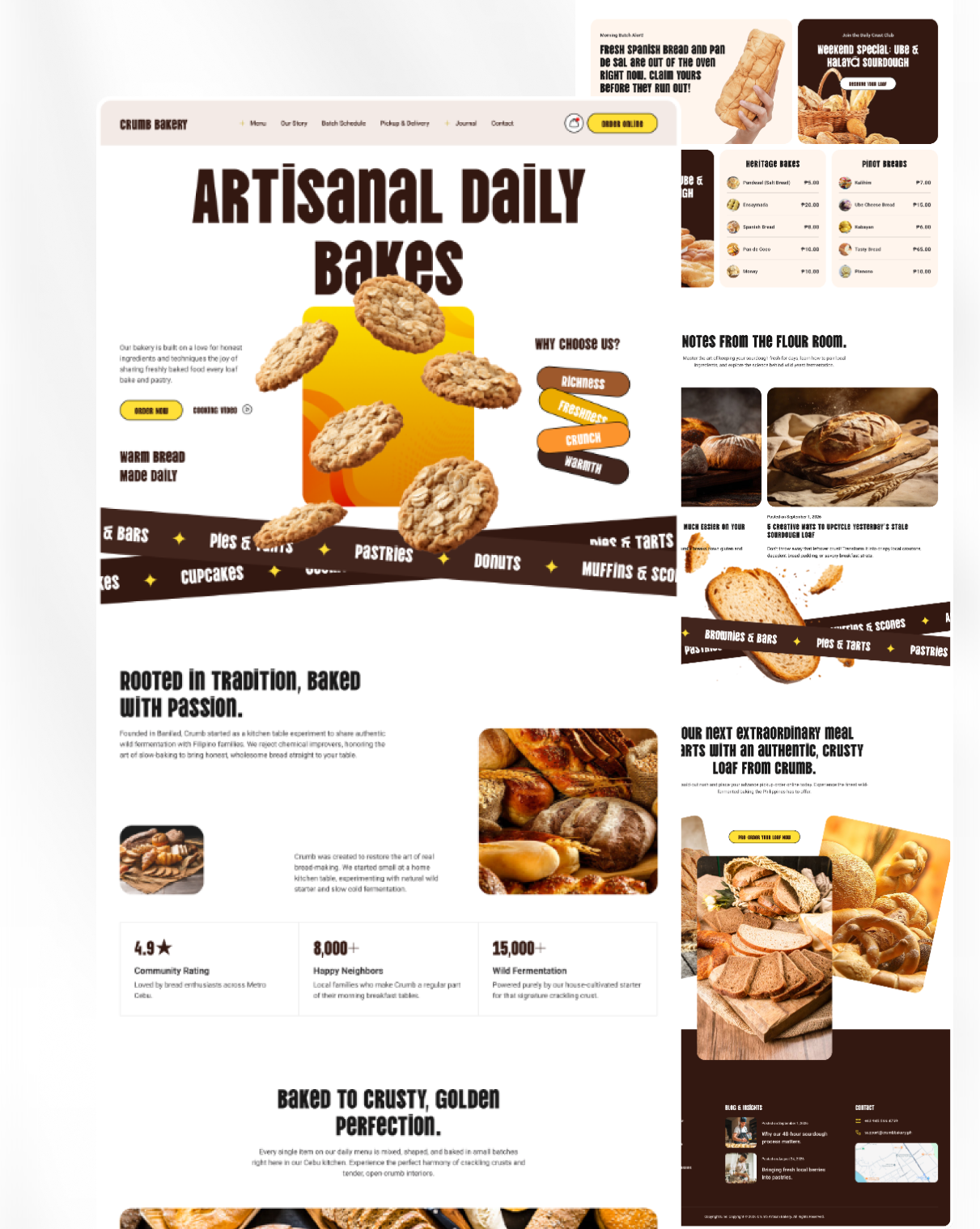 Crumb Bakery Artisan Sourdough & Pastries PH — Artisan Bakery La bakerydesign cleanui digitaldesign ecommercedesign figma foodtech interface landingpage minimalism modernui productdesign uidesign uiux userexperience userinterface uxdesign visualdesign webdesign webdesigner webdevelopment
