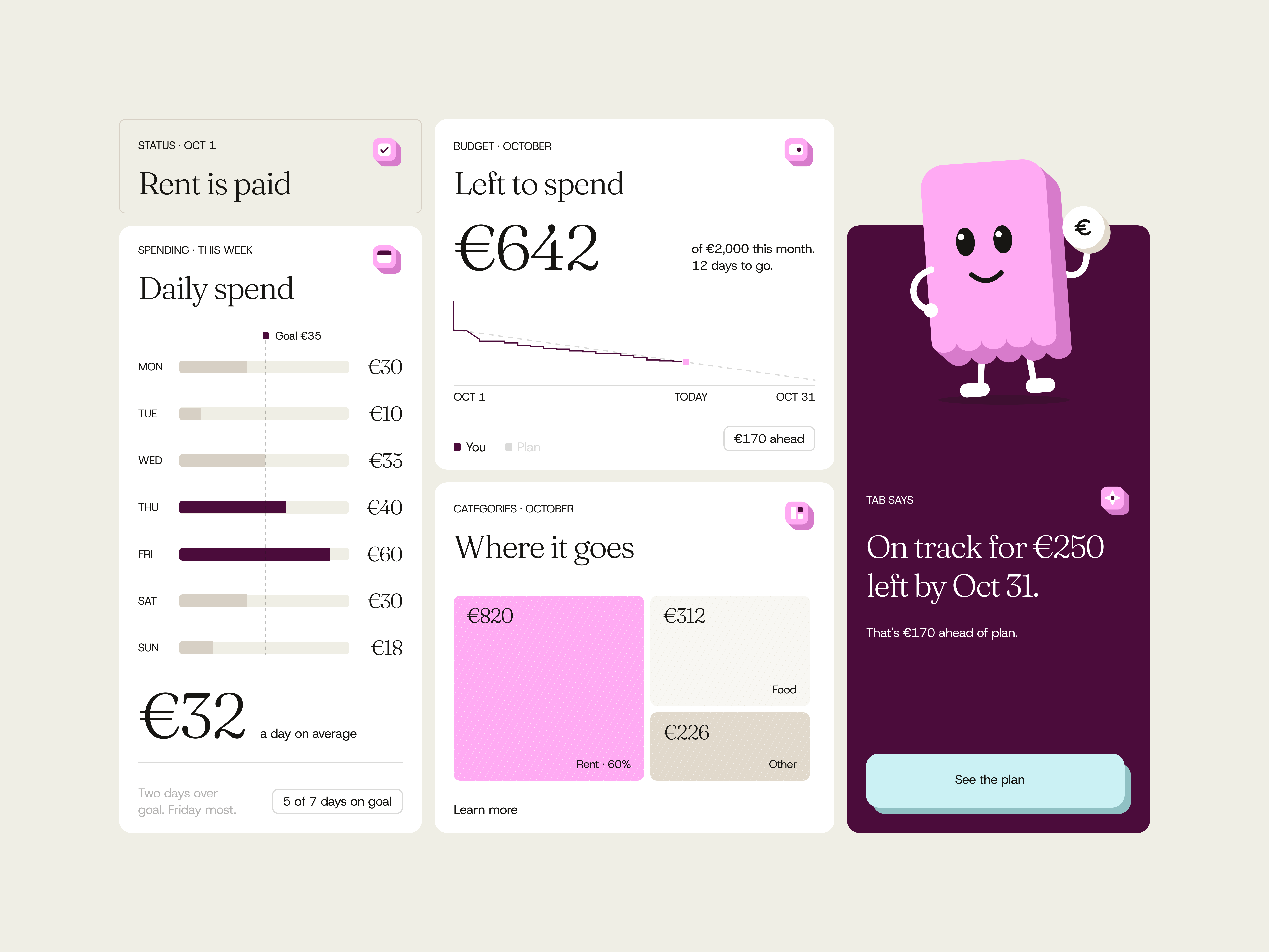 Personal Finance App: UI Cards & Mascot 3d animation app design branding charts dashboard design figma finance fintech graphic design illustration maskot motion graphics product design ui user interface ux
