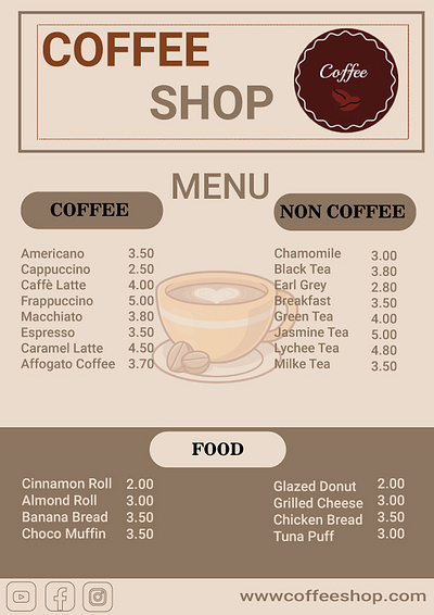 COFFEE SHOP MENU CARD branding design graphic design illustration logo typography ui ux vector web design uiux