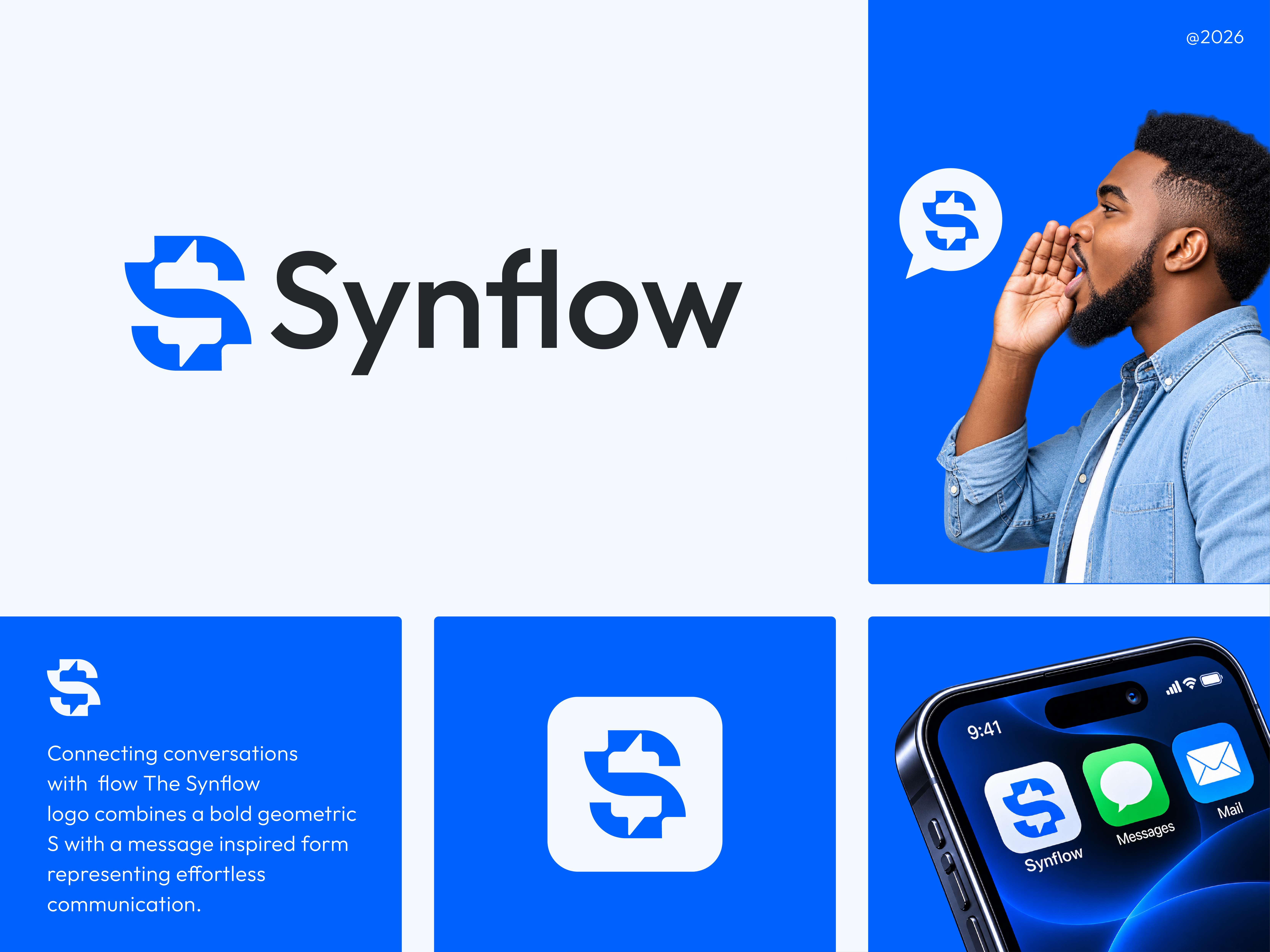 Synflow – Modern Communication App Logo & Brand Identity Design app icon logo app logo brand identity branding communication app letter logo letter s lettermark logo logo logo design messaging app minimalist logo modern logo saas branding symbol design tech branding vector