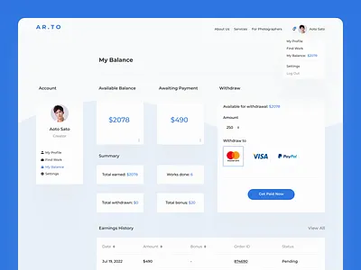 My Balance Dashboard for Creators acount balance blue concept creators dashboard design figma light blue platform platform for creators ui ui design ux ux design web website withdraw