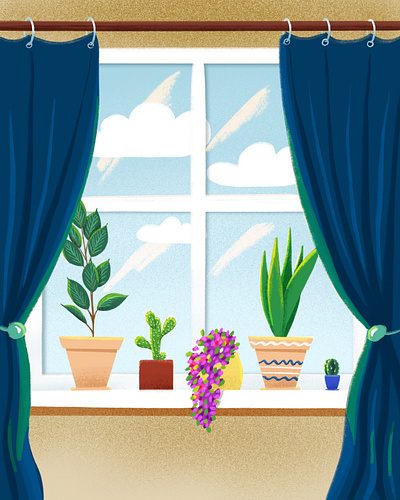 Sunny window illumination 2d flat illustration graphic design illustration poster procreate
