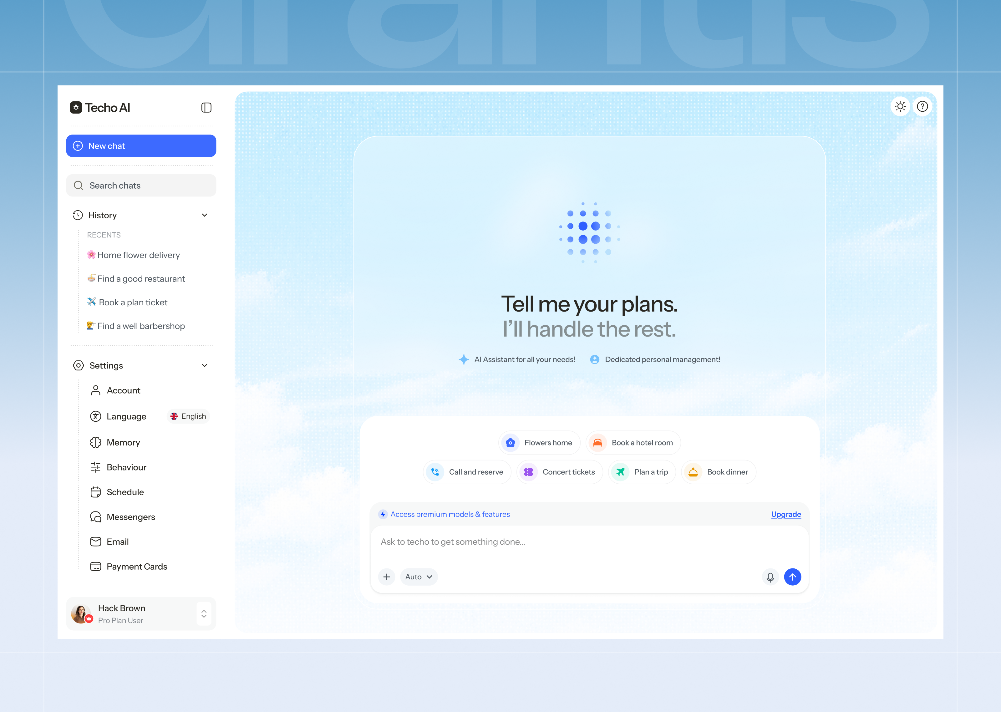 Techo AI — AI Assistant Platform Design ai ai assistant ai chatbot artificial intelligence chat interface dashboard design design system generative ai hr rumen personal assistant product design productivity app saas dashboard task automation ui