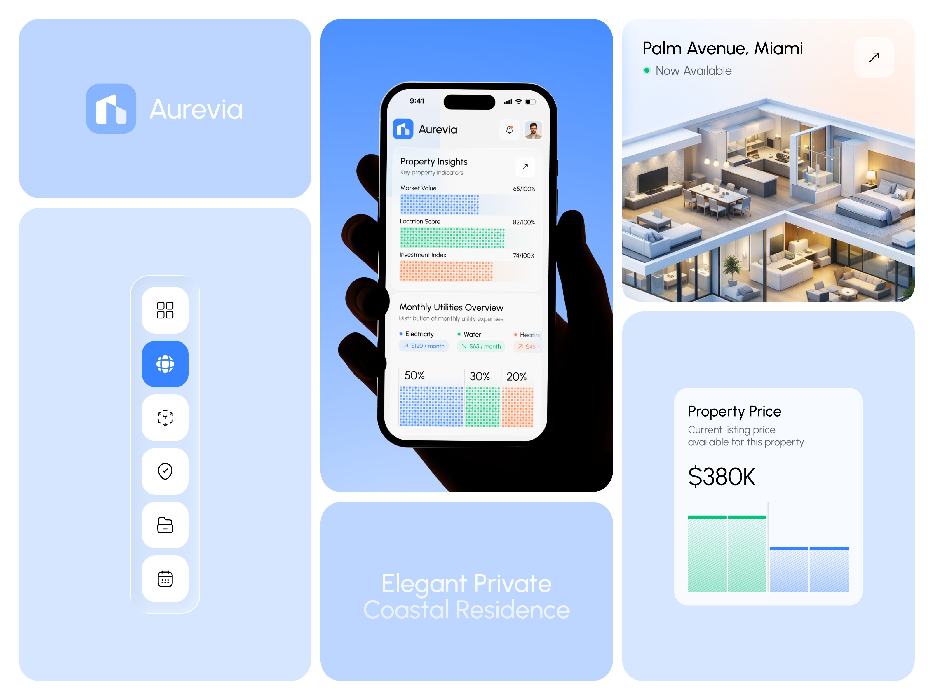 Aurevia | Luxury Real Estate Mobile App & Property Telemetry UI 3d architecture render aurevia app ios app design mobile app design mobile dashboard property analytics property management proptech app real estate app real estate ui smart home ui ui ux design