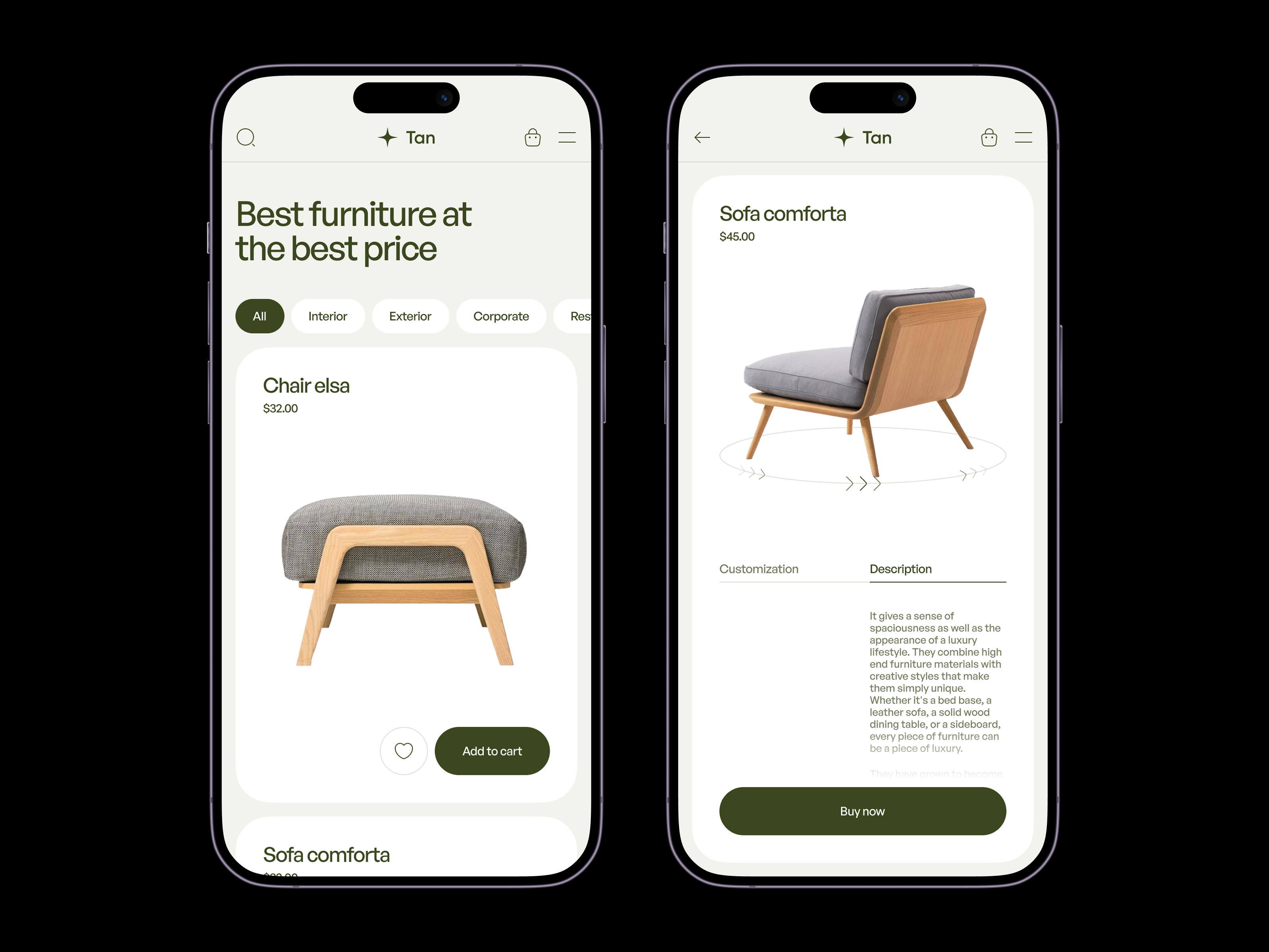Luxury furniture mobile app app app design app ui b2c chair clean design e commerce ecommerce furniture furniture app interior luxury minimal mobile modern nature shop sofa tanim