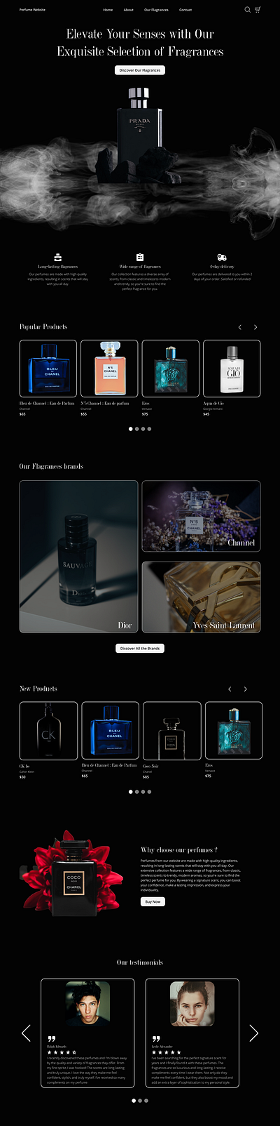 Perfume Website Concept (Complete Version) channel landing page design dior landing page landing page landing page design luxury luxury perfume minimalist perfume perfume landing page perfume webshop perfume website ui ui ux ux webdesign website design
