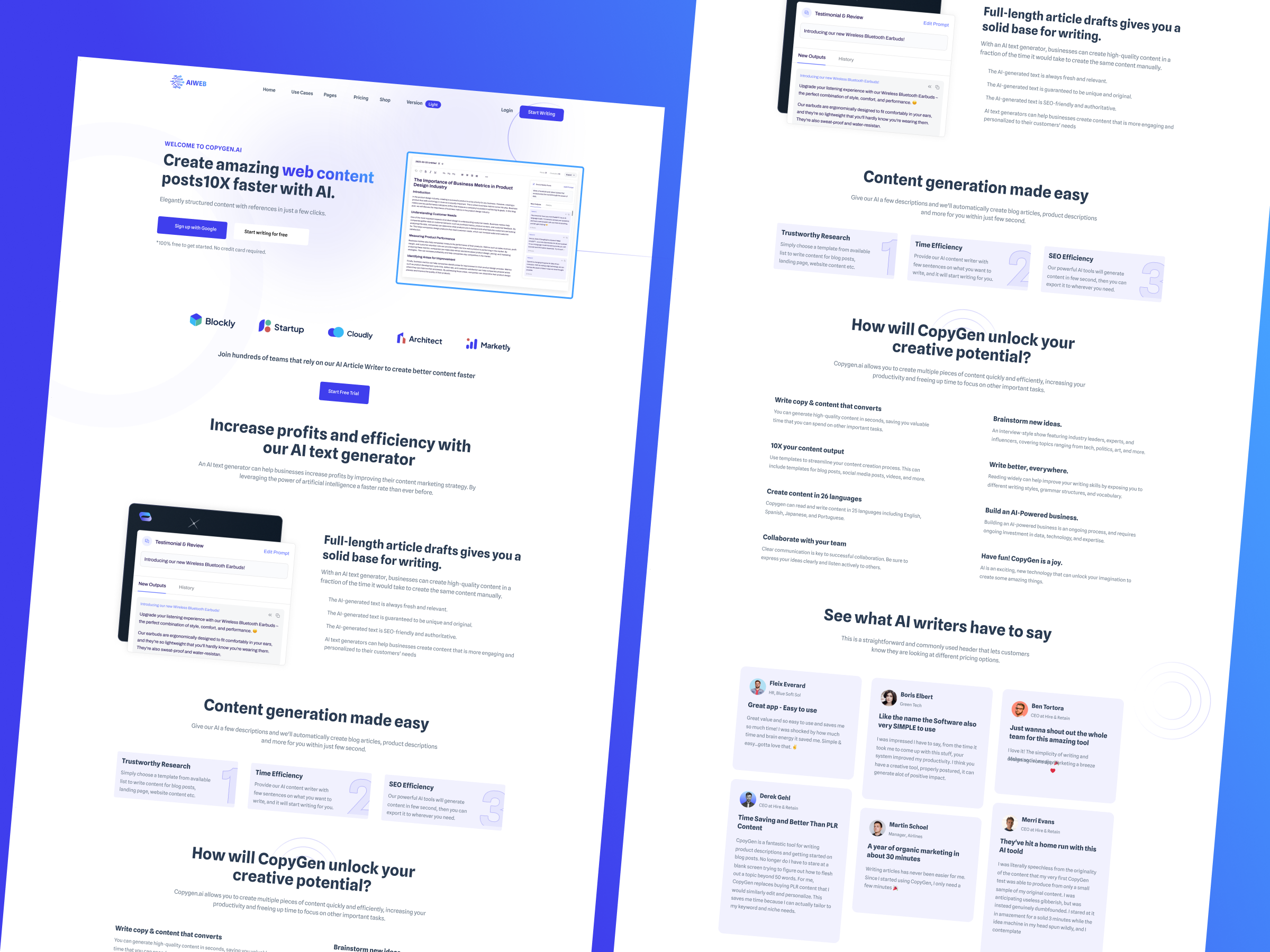 AI-Powered Content Generator SaaS Website UI/UX Design ai generator ai sections case study content creator design design system figma graphic design landing page prototype ui uiux web content wireframe