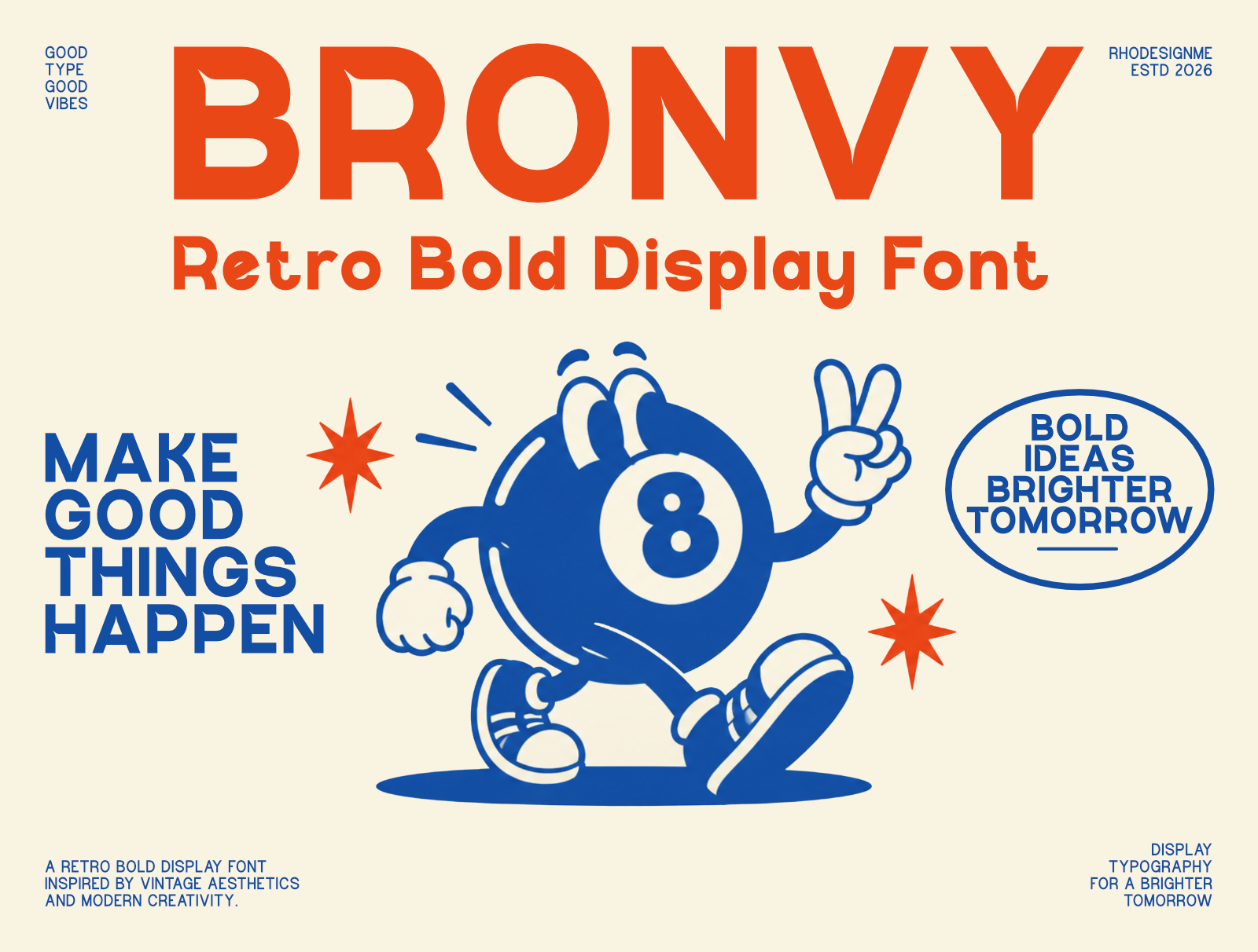 Bronvy | Retro Bold Display Font 70s font apparel design bold font branding cartoon font display font font good vibes graphic design logo design mascot font playful font pop art poster design retro font streetwear typeface typography vintage font