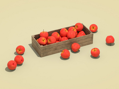 Wooden box with red apple 3d 3dmodel cinema4d design modeling render