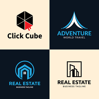 Logo Design click cube logo marketing online real estate tour travel