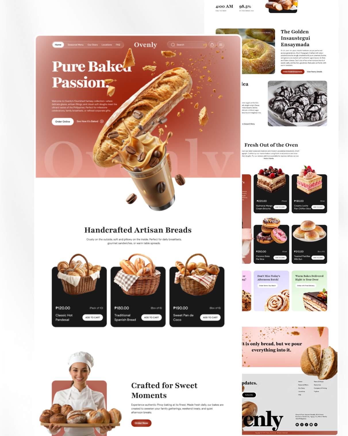 Ovenly PH Freshly Baked Breads & Pastries — Artisanal Bakery E-C bakerydesign cleanui ecommerce ecommerceui figma filipinodesign foodtech interface landingpage minimalism modernui productdesign uidesign uiux userexperience userinterface uxdesign visualdesign webdesign webdesigner