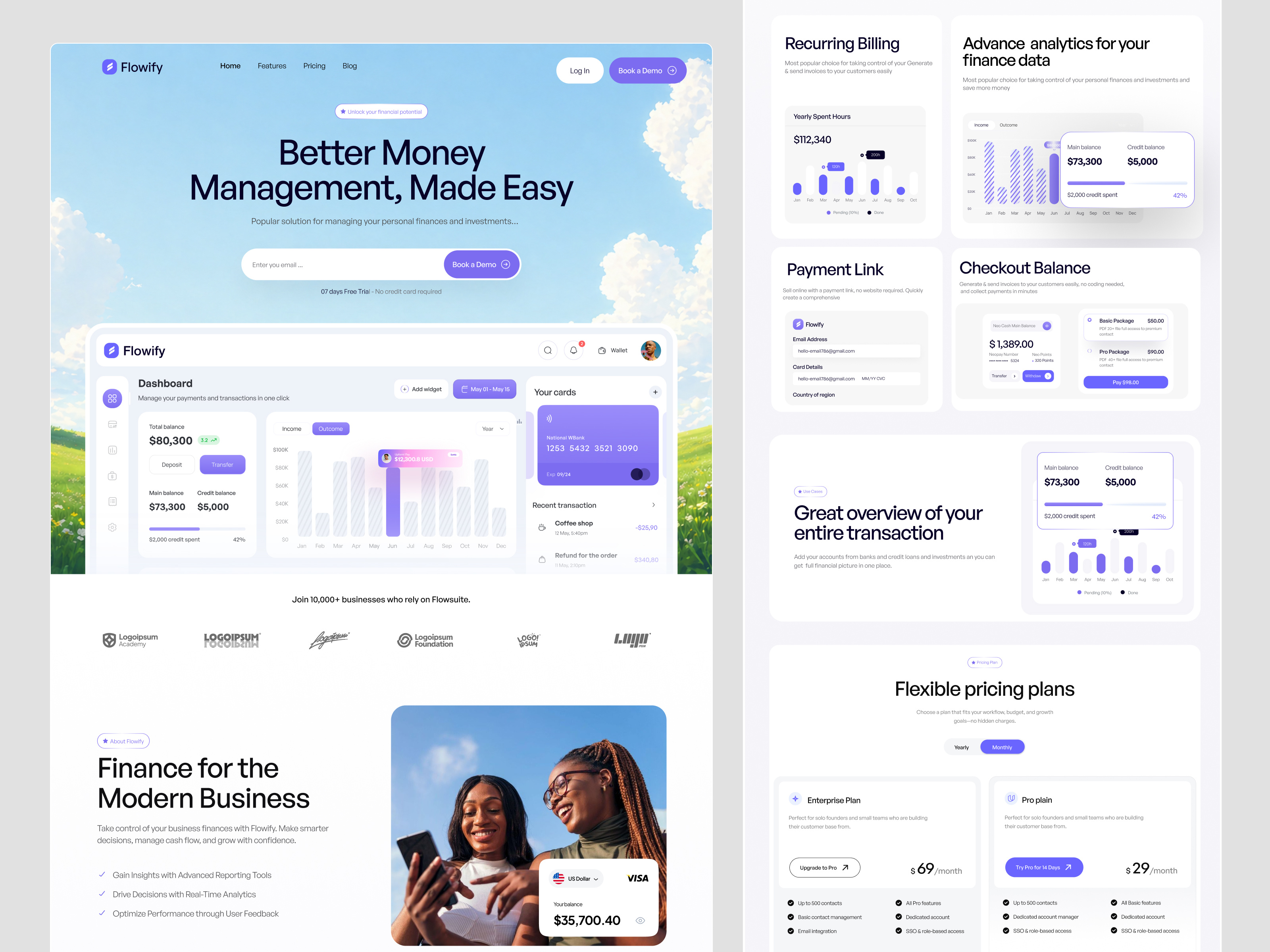 Fintech SaaS Landing Page Design b2b saas dashboard ui figma design finance dashboard financial analytics financial technology fintech fintech design landing page design modern website payment platform product design saas saas landing page saas website ui design ux design web design website design
