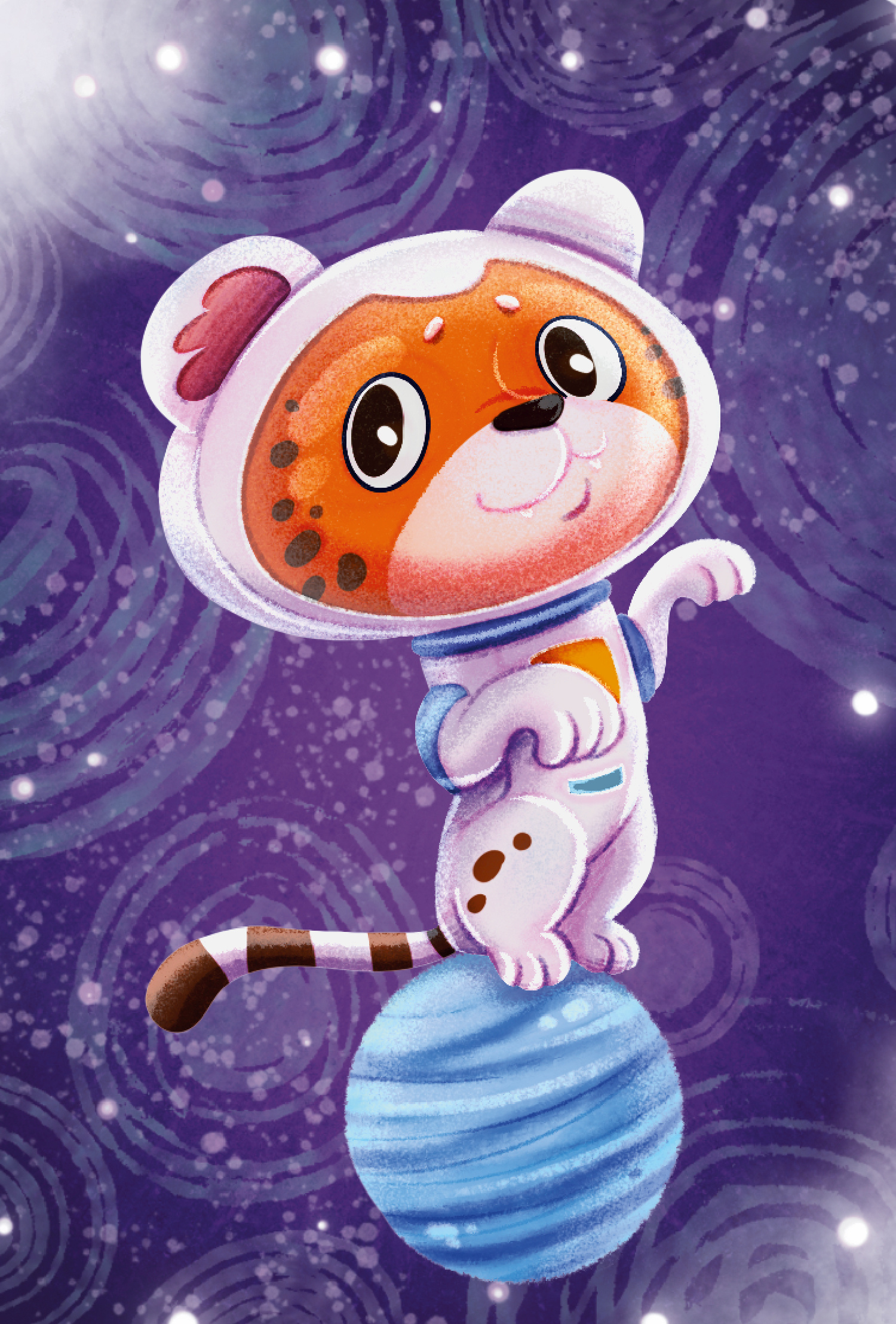 Character Design of Space Cheetah for a children's card game animal art card design character design cheetah children illustration design game illustration kid art procreate raster illustration