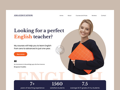 Landing page for an English teacher course design english english language landing page language study ui uiux web webdesign