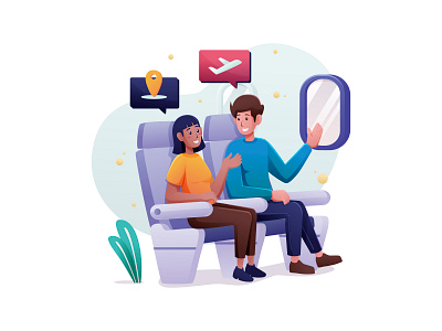 Couple Traveling by Airplane Illustration airplane cartooning design flight free download free illustration free vector freebie illustration illustrator travel travel illustration traveling vector vector design vector download