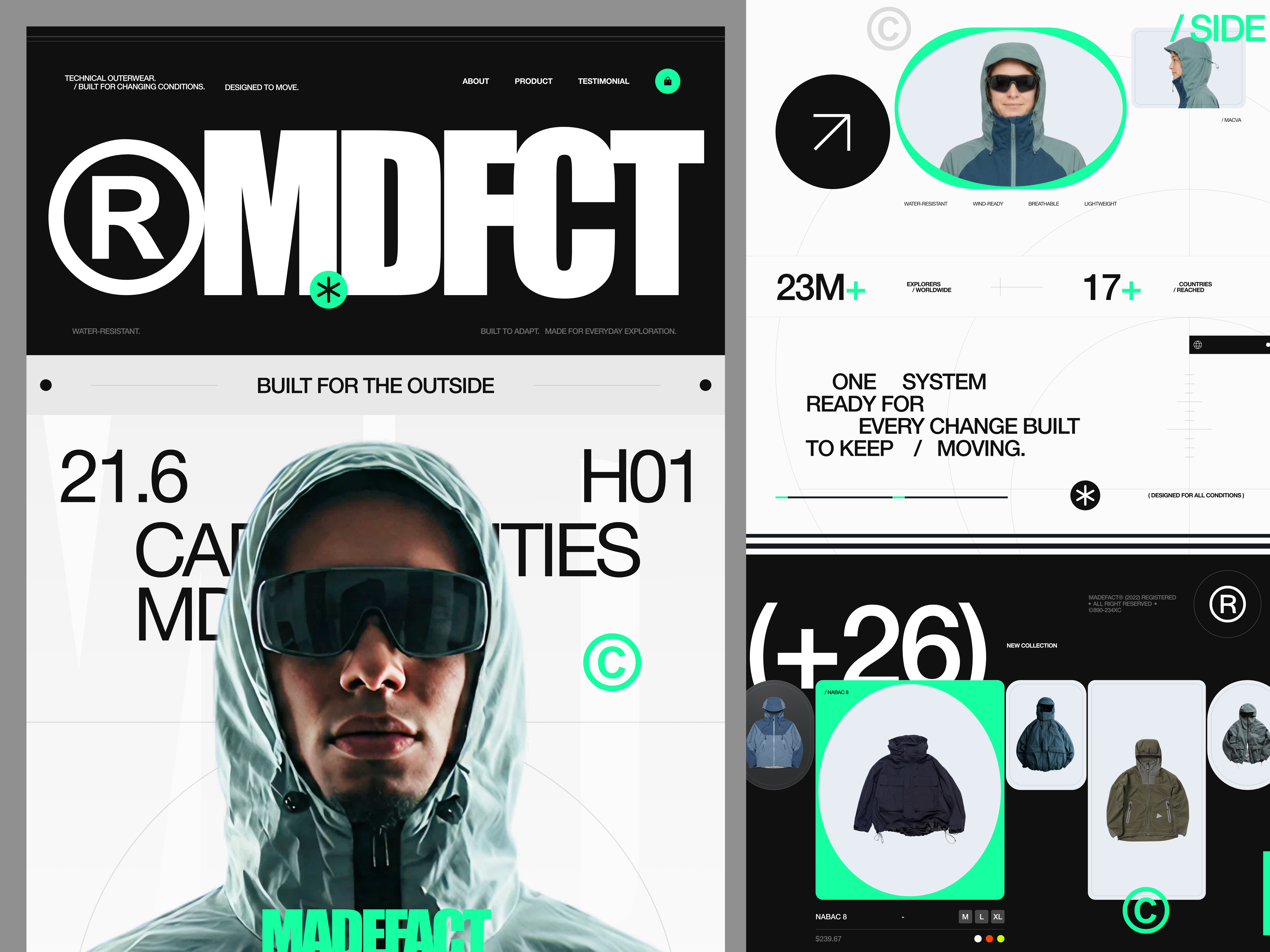 Technical Outerwear E-commerce Website Design - MADEFACT®️ apparel website art direction brutalism clothing brand clothing ecommerce ecommerce design ecommerce website design editorial web design fashion branding fashion design fashion ecommerce fashion website design landing page outdoor apparel outdoor clothing product photography product presentation technical outerwear web design website ui