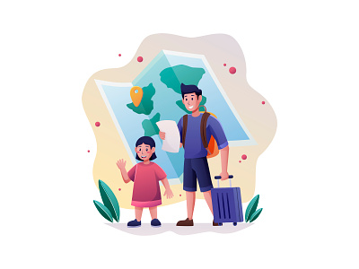 Father and Daughter Traveling Illustration cartooning daughter father free download free illustration free vector freebie illustration illustrator travel travel illustration traveling trip vector vector design vector download vector illustration