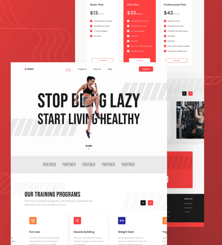 Fitness Landing Page UI Design 3d animation app branding dashboard design graphic design icon illustration logo minimal motion graphics typography ui uiux ux vector web website website design