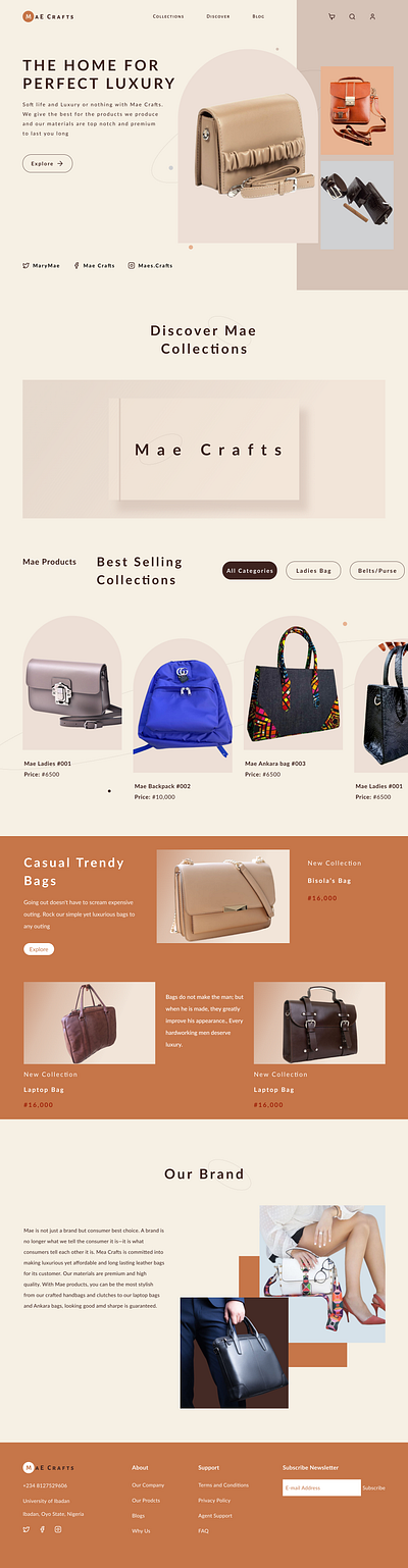 Landing Page for a Handcrafted Bag Brand branding design ui