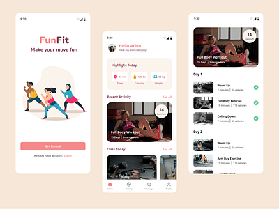 FunFit - Workout Apps design design system fitness app gym mobile mobile apps ui ux workout