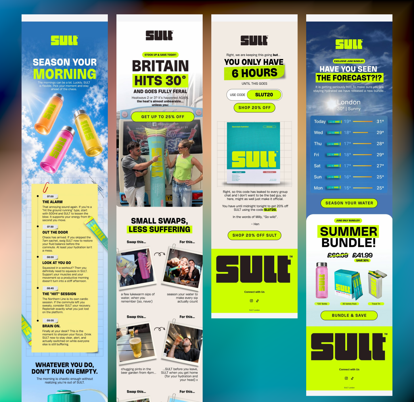 SULT Summer Email Campaign Bold E-commerce Email Design brand identity ecommerce design ecommerce marketing email campaign email design email marketing email newsletter email template figma graphic design klaviyo marketing design newsletter design product marketing promotional email shopify summer campaign typography ui design visual design