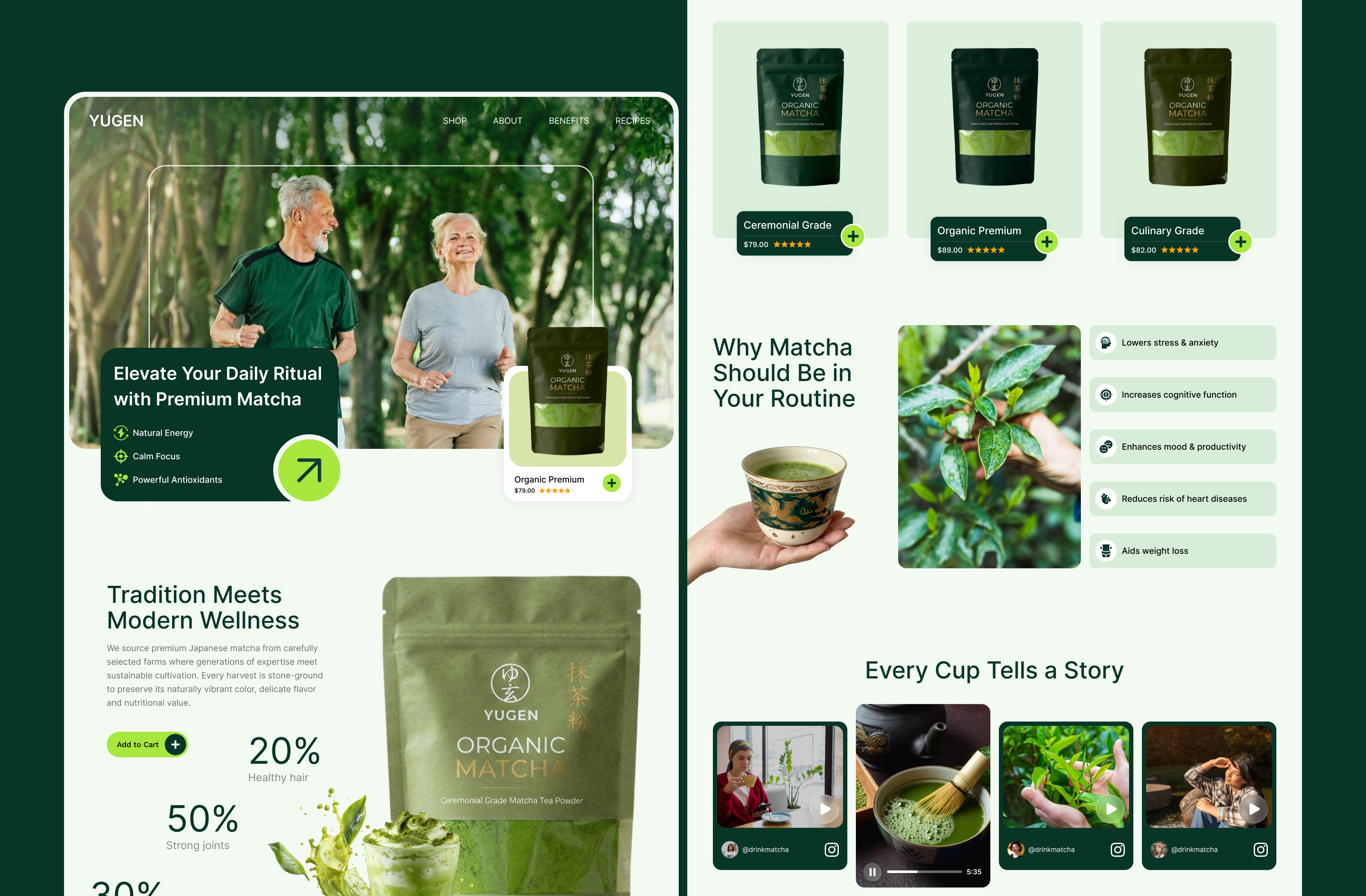 Matcha Tea Ecommerce Website | DTC Wellness Ecommerce Web Design ecommerce design ecommerce website green tea landing page design matcha matcha brand matcha ecommerce matcha tea matcha website organic products organic tea product showcase tea ecommerce tea website ui ux design web design website design wellness website