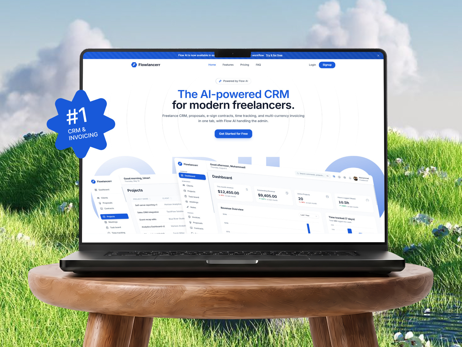 Flowlancerr | End-to-End SaaS Landing Page Design 3d ai tool animation clean ui crm dashboard design system freelance platform graphic design landing page logo minimal modern web design saas landing page saas website ui ui design ui ux web design web ui