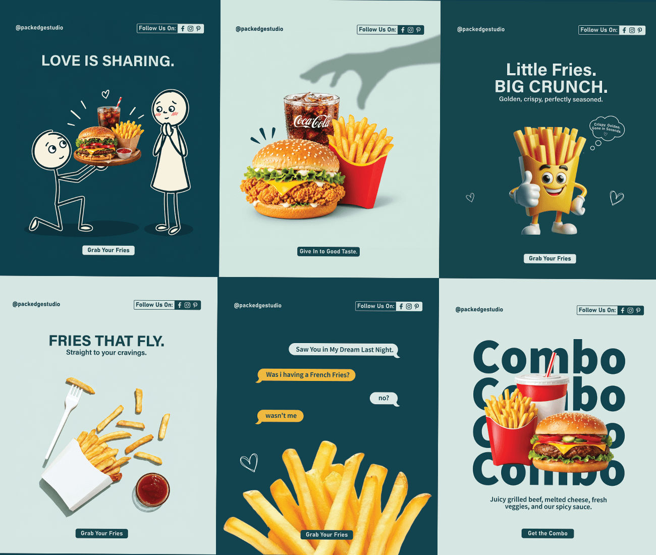French Fries Social Media Ads cafés creative campaign digital marketing fast food fast food brands food ads food advertising food businesses food design french fries graphic design instagram ads restaurant restaurants social media typography