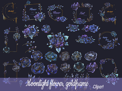 Moonlight flower,goldframe design flower frame gold illust illustration leaf