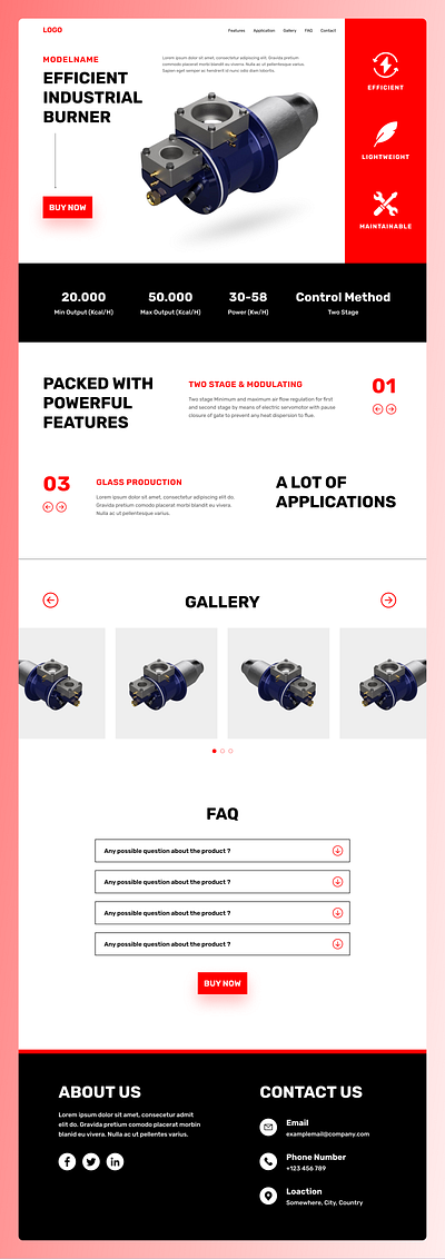 Product Landing Page For An Industrial Burner industry landing page landing page landing page design landing page figma minimal landing page product landing page ui ui design ux web design