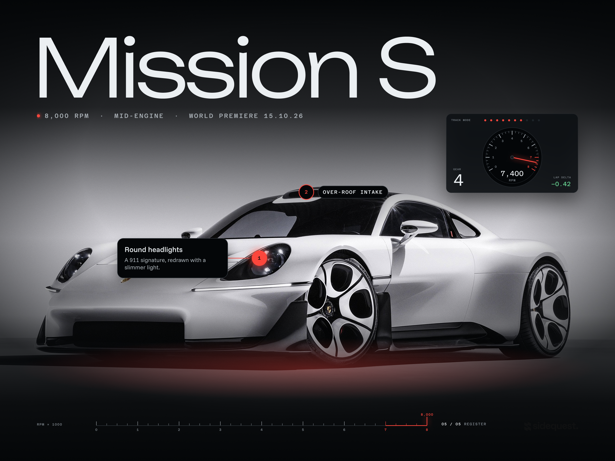 Supercar Landing Page UI – Porsche Mission S 🏁 automotive car website dark ui design system landing page motion design porsche supercar trending ui design web designs