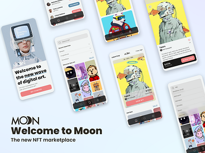 Moon: The New NFT Marketplace branding case study design system ios nft product design ui ui library ux ux design