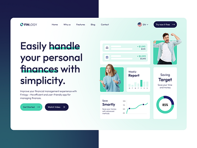 Finlogy - Finance Management landing page - Web Design bank banking app design digital banking finance finance app financial fintech hero section home page landing page mobile banking money ui ux web web design website website design