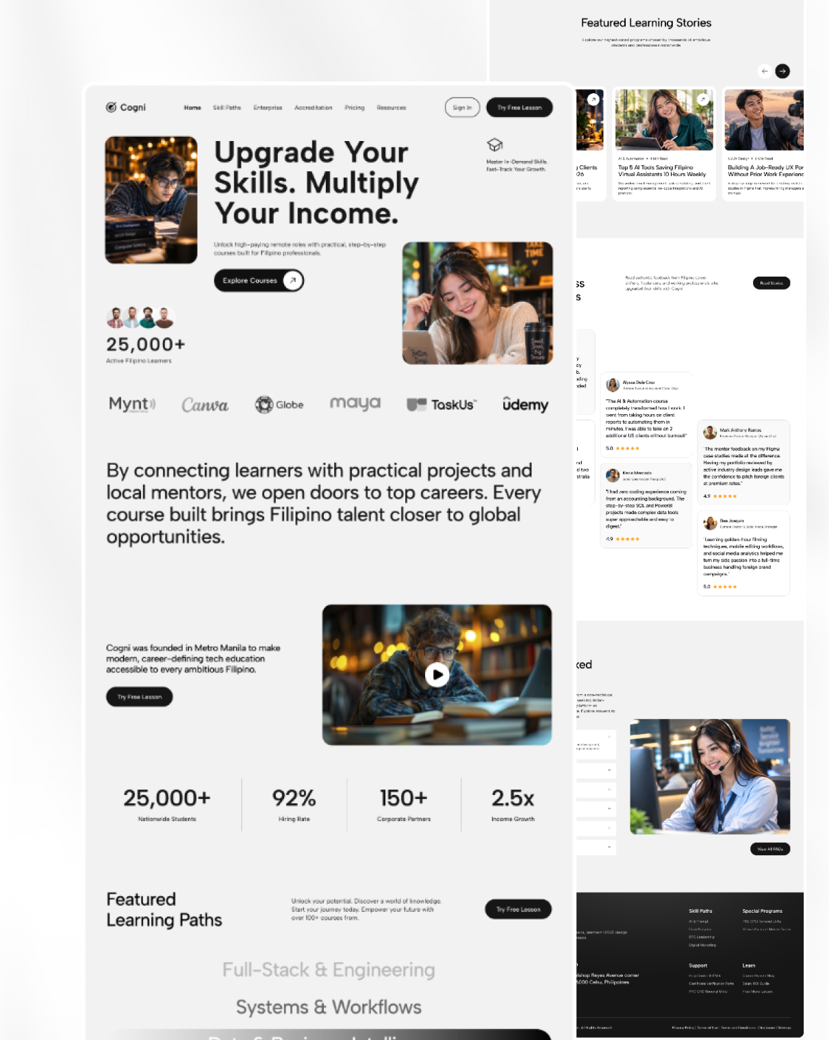 Cogni — Philippine E-Learning & Remote Career Platform careergrowth cleanui digitallearning edtech elearning figma interface landingpage modernui onlinetraining productdesign remotecareers uidesign uiux userexperience userinterface uxdesign visualdesign webdesign webdesigner