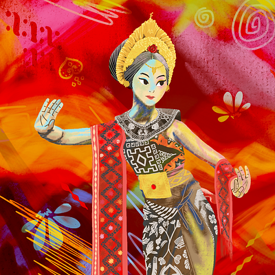 Pendet, a dance of offerings to the deity artist artwork branding culture design digital illustration