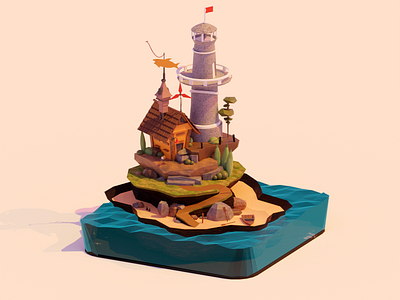 Lighthouse 3d blender boats branding building design graphic design house illustration lıghthouse sea tree ui